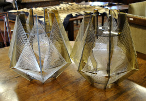 Appraisal: A pair 's design smoked perspex lightshades woven with nylon