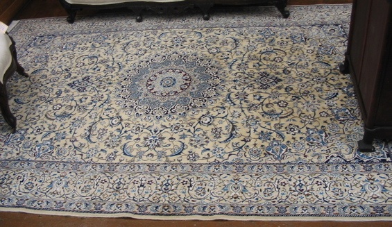 Appraisal: PERSIAN NAIN CARPET Isfahan region central rosette medallion and scrolling