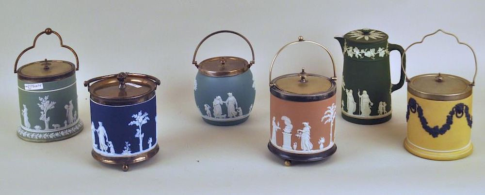 Appraisal: Group Five Adams Jasperware Containers comprising five biscuit jars and