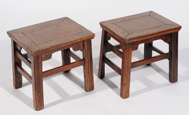 Appraisal: A PAIR OF CHINESE PROVINCIAL ELM STOOLS each with a