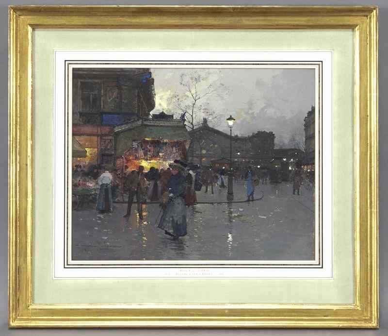 Appraisal: Eugene Galien-Laloue ''Gare de l'Est'' gouache onboard Signed lower left