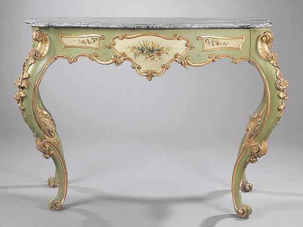 Appraisal: An Antique Venetian Rococo-Style Gilded and Paint-Decorated Console Table th