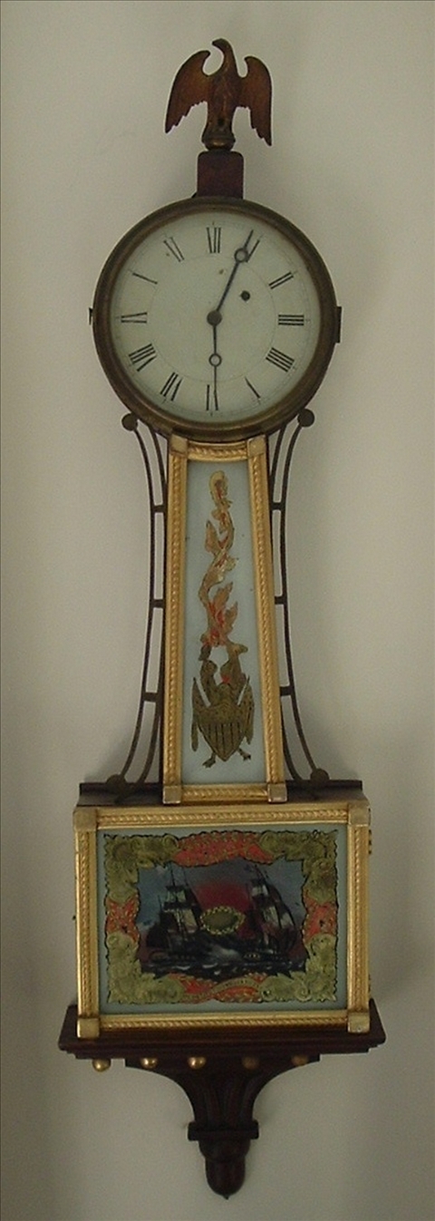 Appraisal: MASSACHUSETTS BANJO CLOCK With later reverse painted panels an eagle