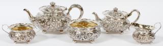 Appraisal: AMERICAN REPOUSSE STERLING TEA SET EARLY TH C CHINESE EXPORT