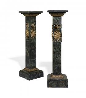 Appraisal: A PAIR OF CONTINENTAL ORMOLU MOUNTED GREEN MARBLE PEDESTALS th