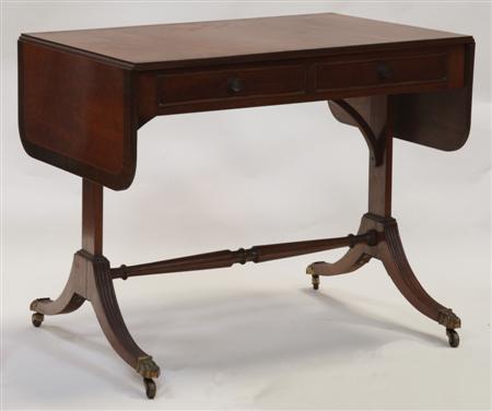 Appraisal: A Regency style mahogany sofa table the zebrawood crossbanded rounded