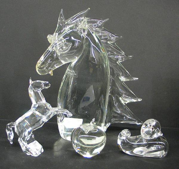 Appraisal: An assembled grouping of glass animals and paperweights Comprising a