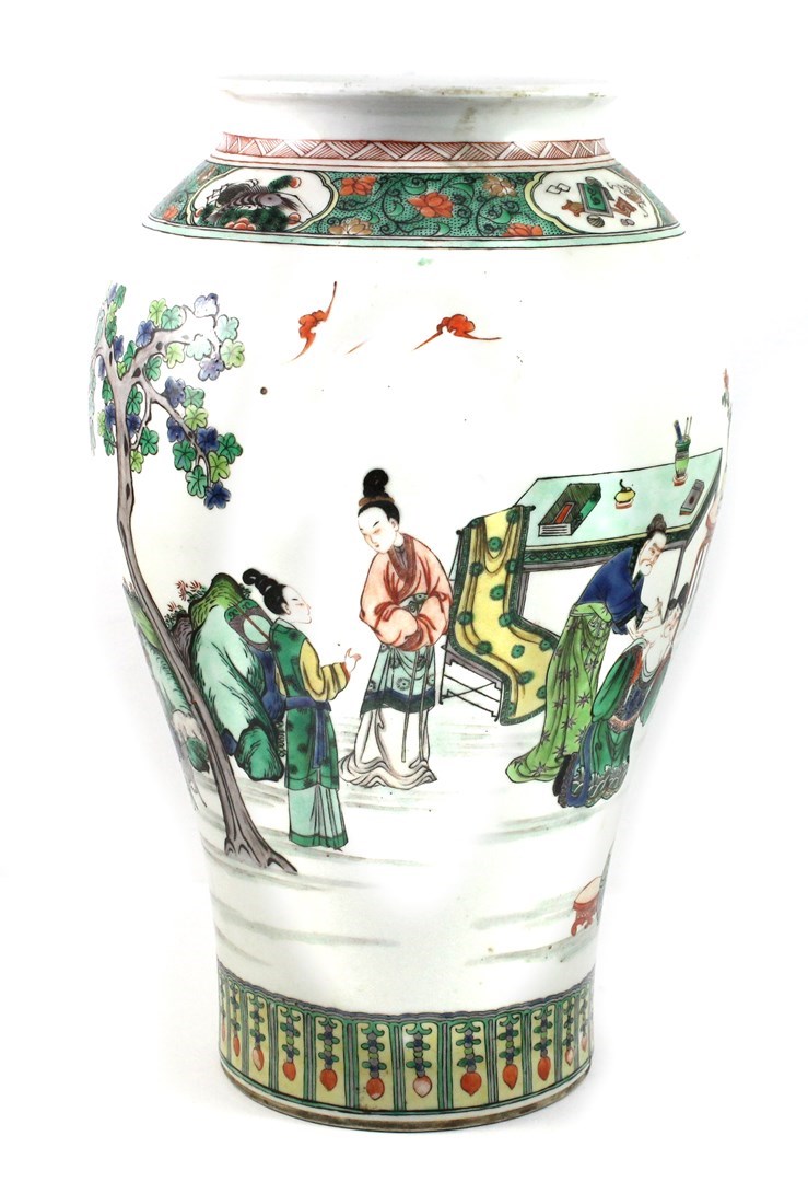 Appraisal: A Chinese famille-verte baluster vase th century painted with a