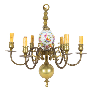 Appraisal: A Baroque Style Porcelain Mounted Brass Chandelier Late th Early