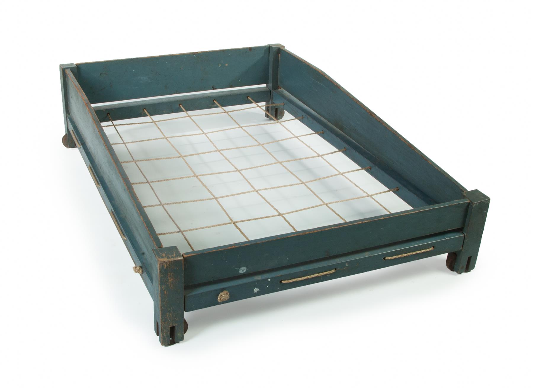 Appraisal: TRUNDLE ROPE BED American ca Square posts with wooden rollers