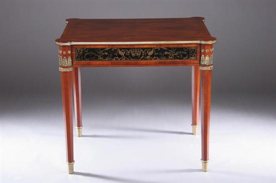 Appraisal: JOHN WIDDICOMB NEOCLASSICAL-STYLE WALNUT OCCASIONAL TABLE th century Quarter-grain veneered