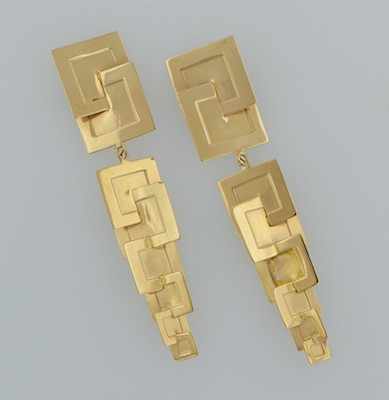 Appraisal: A Pair of Geometric Design Gold Earrings k yellow gold