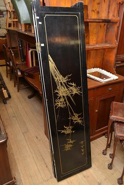 Appraisal: HARDSTONE INLAID CHINESE LACQUERED FOUR PANEL SCREEN