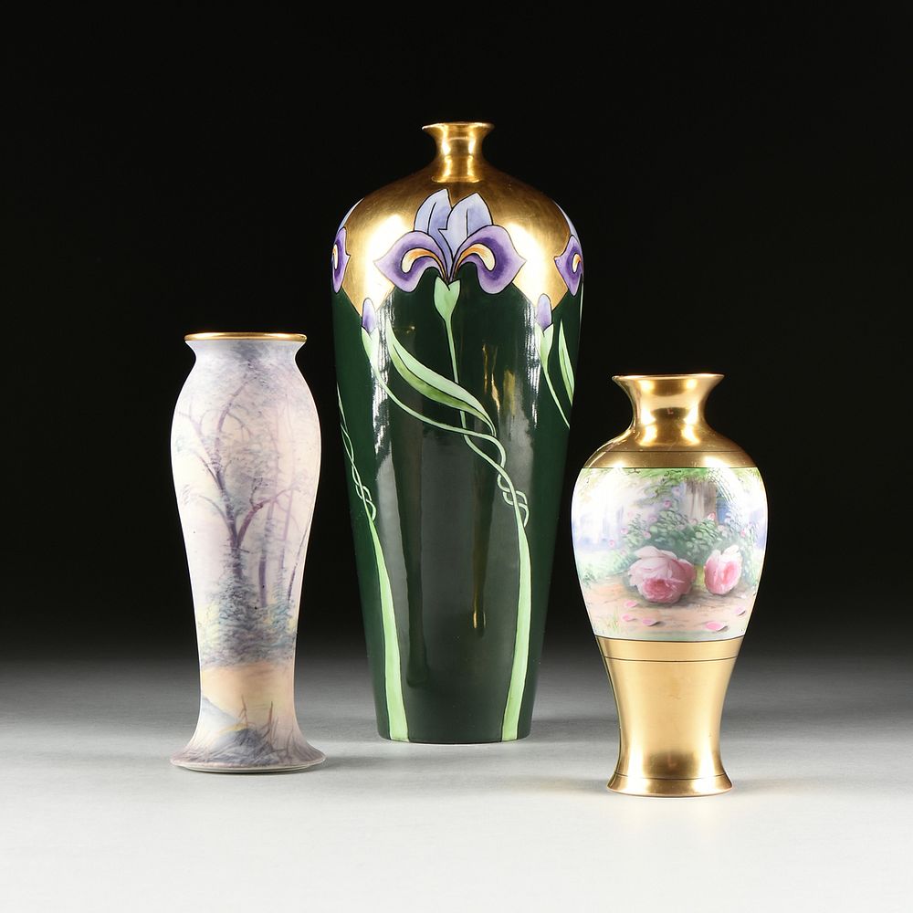 Appraisal: A GROUP OF THREE PICKARD STYLE PARCEL GILT VASES EARLY