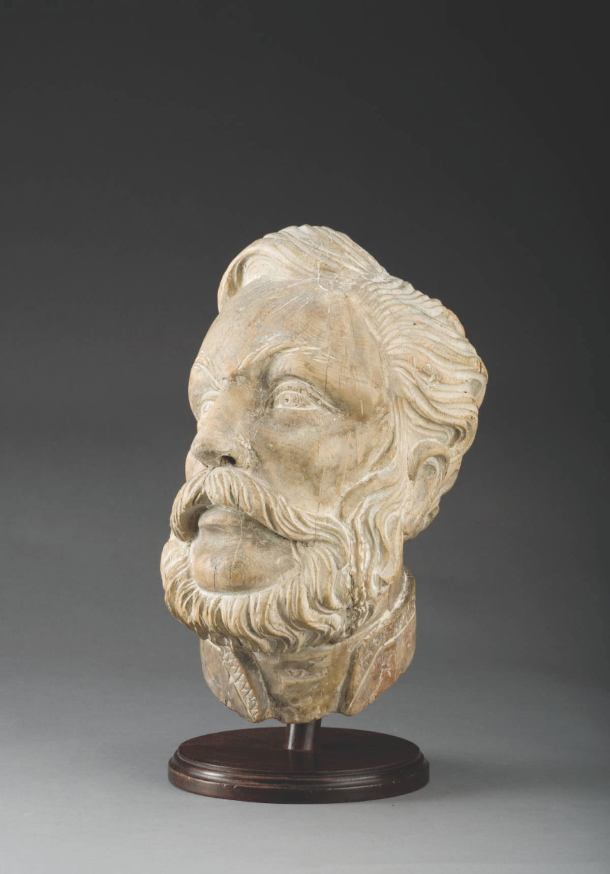 Appraisal: LIFE-SIZED CARVED AND PAINTED WOODEN FIGUREHEAD BUST OF A BEARDED