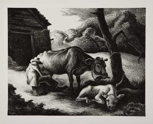 Appraisal: THOMAS HART BENTON White Calf Lithograph x mm x inches