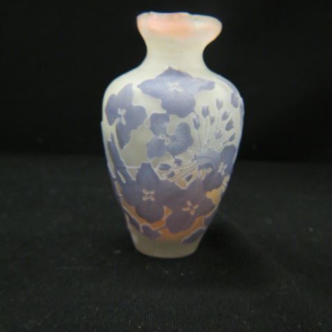 Appraisal: Galle Cameo Art Glass Vase purple floral pink interior highlights