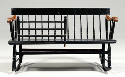 Appraisal: Windsor mammy s bench rocking bench with cherry arms and