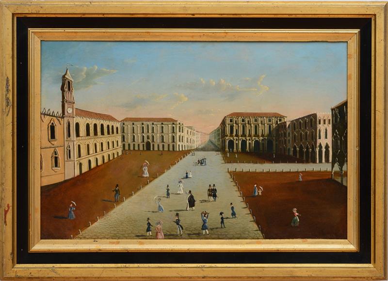 Appraisal: EUROPEAN SCHOOL LA PIAZZA Oil on canvas unsigned lined x