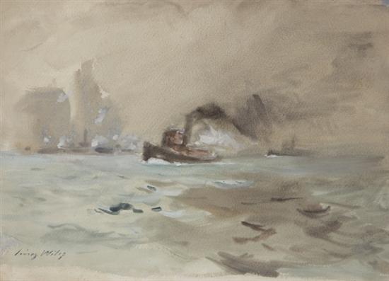 Appraisal: WILES IRVING RAMSEY American - ''Tugboat in the Fog'' watercolor