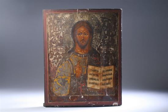 Appraisal: RUSSIAN ICON OF CHRIST PANTOCRATOR th century Tempera and gesso