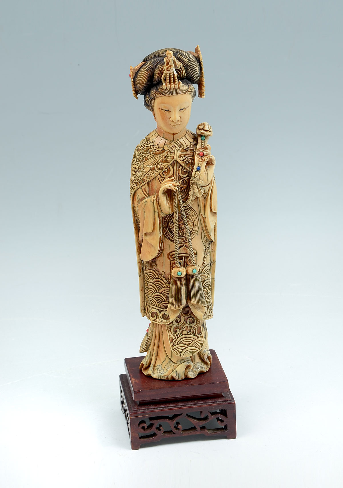 Appraisal: TH C INLAID CARVED HORN IN FORM OF CHINESE EMPRESS