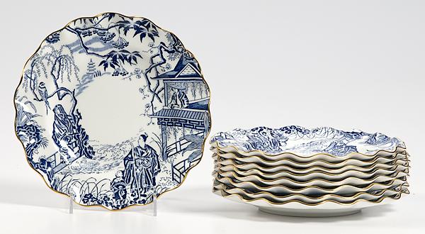 Appraisal: SET OF MIKADO SCALLOPED PLATES Unidentified pattern in blue total