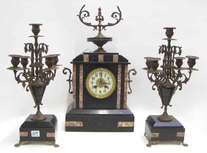 Appraisal: FRENCH THREE-PIECE MARBLE CLOCK SET early th century a mantel