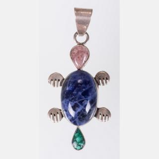 Appraisal: A Mexican Sterling Silver Lapis Malachite and Rose Quartz Beaver