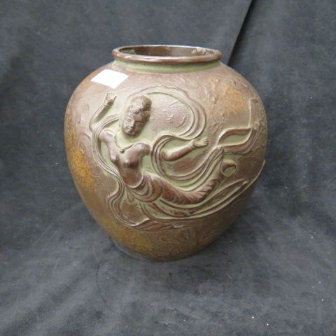 Appraisal: Oriental Bronzed Vase flying goddess decor