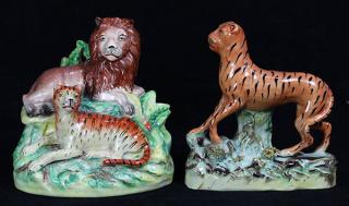 Appraisal: lot of Staffordshire figural groups lot of Staffordshire figural groups