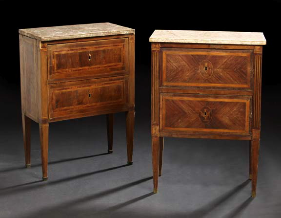 Appraisal: Near-Pair of Louis XVI-Style Kingwood and Marble-Top Commodes early th