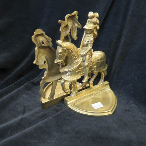 Appraisal: Pair of Figural Brass Bookends Knights on horseback tall