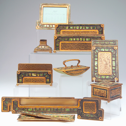 Appraisal: TIFFANY STUDIOS Twelve-piece desk set in the Mosaic pattern perpetual