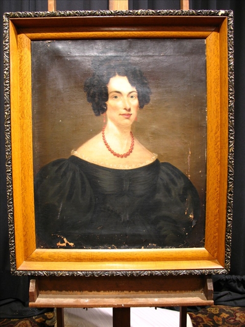 Appraisal: TH CENTURY AMERICAN PORTRAIT OF A LADY WITH RED BEADS