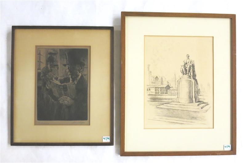 Appraisal: TWO ETCHINGS OTTO J SCHNEIDER American - Statue of Lincoln