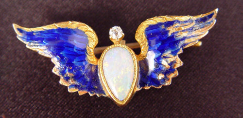 Appraisal: ART DECO EGYPTIAN REVIVAL K OPAL DIAMOND ENAMELED WATCH PIN