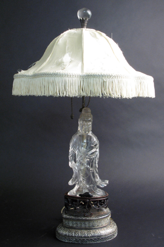 Appraisal: A CHINESE ROCK CRYSTAL SCULPTED FIGURAL TABLE LAMP The figure