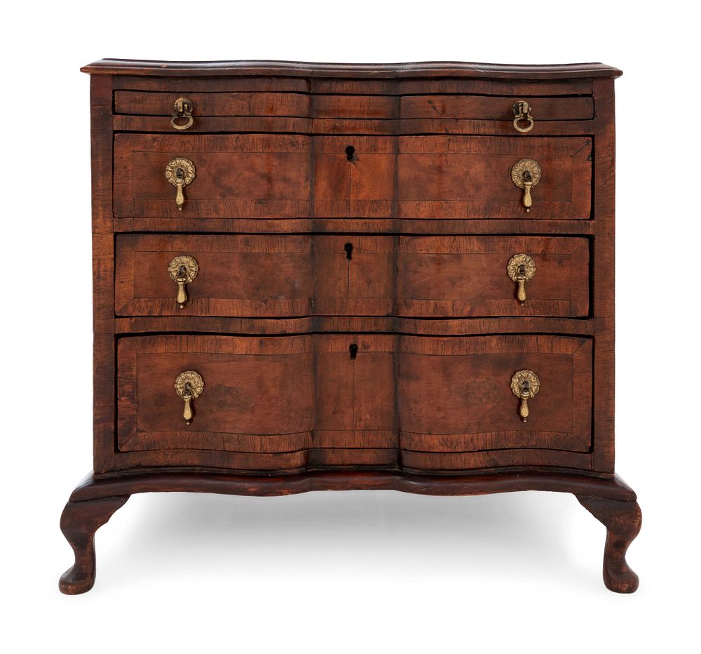 Appraisal: A Continental Walnut Diminutive Chest of Drawers or Salesman's Model