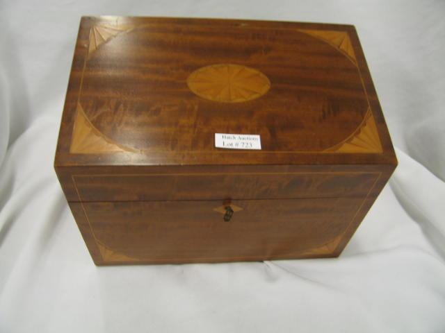 Appraisal: th Century Mahogany Traveling Box fine maple compartments moire silk