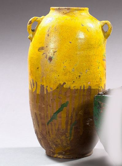 Appraisal: Tall Yellow Glazed Two-Handled Stoneware Confit Jar h