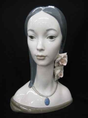 Appraisal: Lladro Porcelain Figurine bust of a young lady flowers in