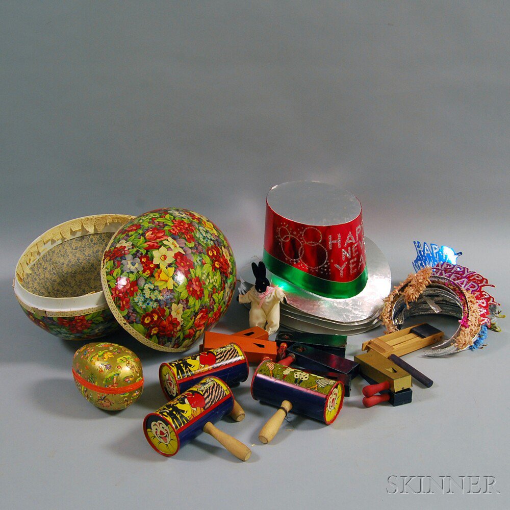 Appraisal: Two Papier-mache Easter Eggs Germany th century together with assorted