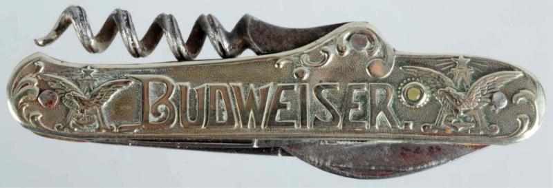 Appraisal: Budweiser Beer Embossed Silver Pocket Knife Photo of Adolphus Busch