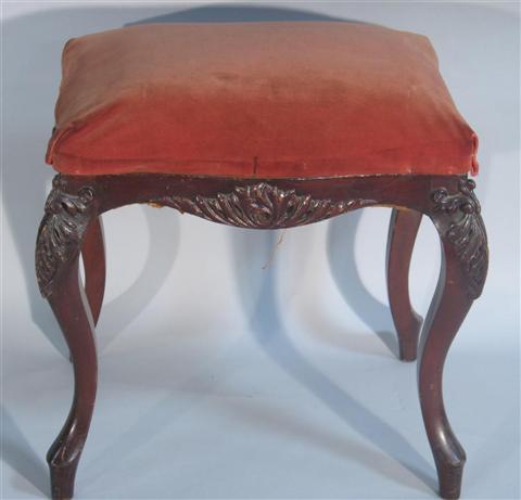 Appraisal: ROCOCO STYLE CARVED MAHOGANY STOOL The padded rectangular seat raised