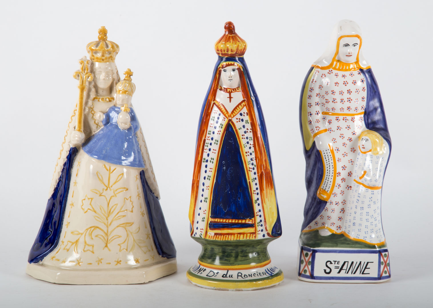 Appraisal: Three French faience religious figures including Henriot Quimper Madonna HB