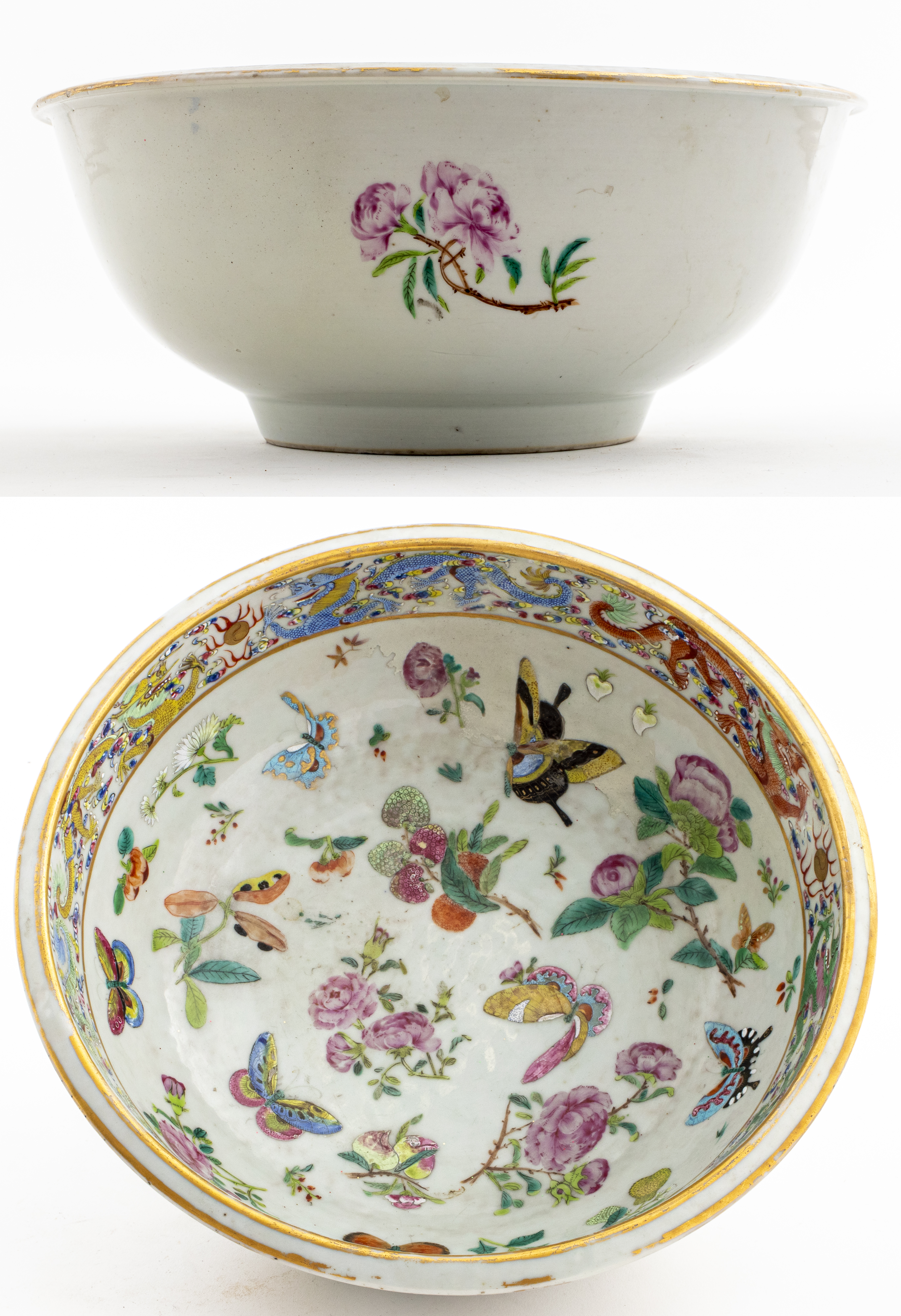 Appraisal: CHINESE FAMILLE ROSE CANTON CERAMIC BUTTERFLY BOWL Chinese Famille Rose