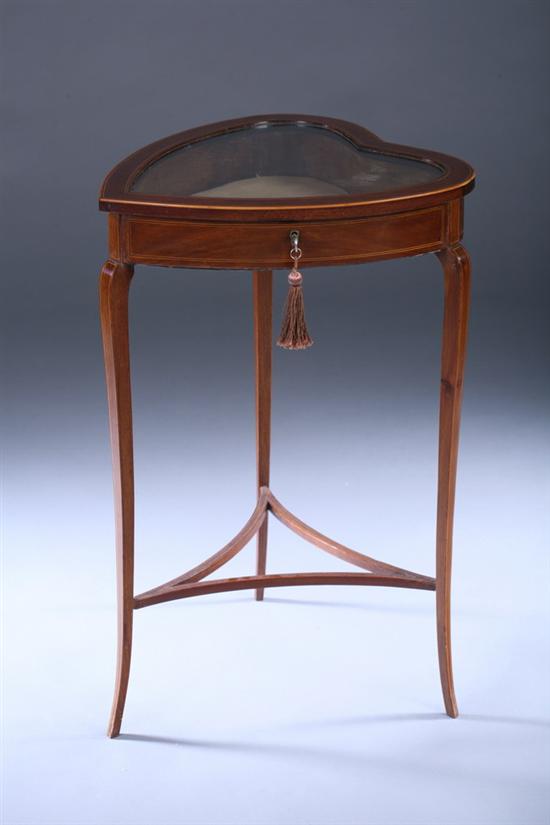 Appraisal: GEORGE III STYLE MAHOGANY VITRINE TABLE late th century Heart-shaped