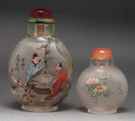 Appraisal: Two Chinese interior painted glass snuff bottles larger bottle -