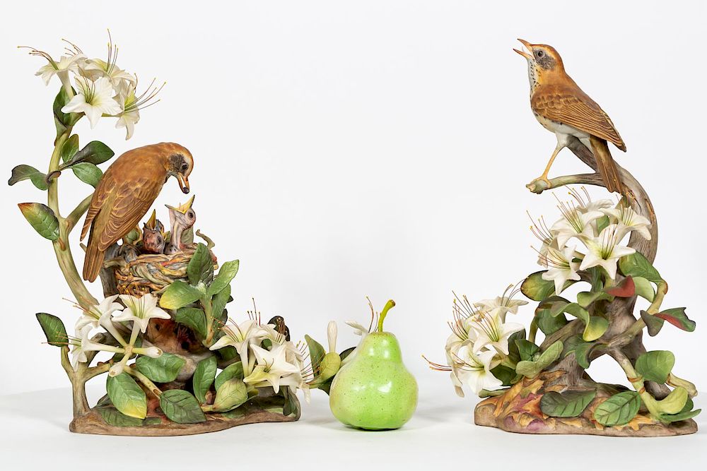 Appraisal: Pair Boehm Male Female Wood Thrush Figures Boehm American founded